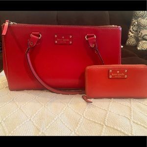 Red leather Kate Spade purse and wallet